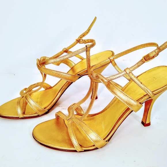 Gold Faconnable strappy open toed heels! - Picture 2 of 5